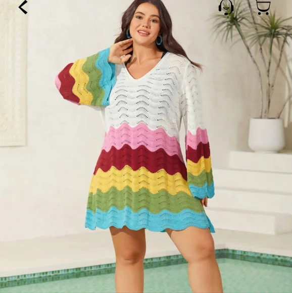 NWT Multicolor Striped Women's Swim Cover-Up 6X/30 - Picture 3 of 9